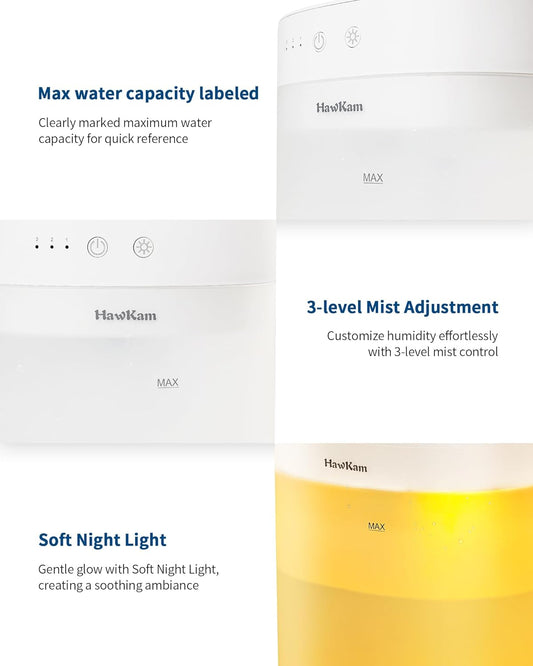 Hawkam 3.5L Cool Mist Humidifiers for Bedroom Auto Shut-off, BPA-Free & 28H Runtime