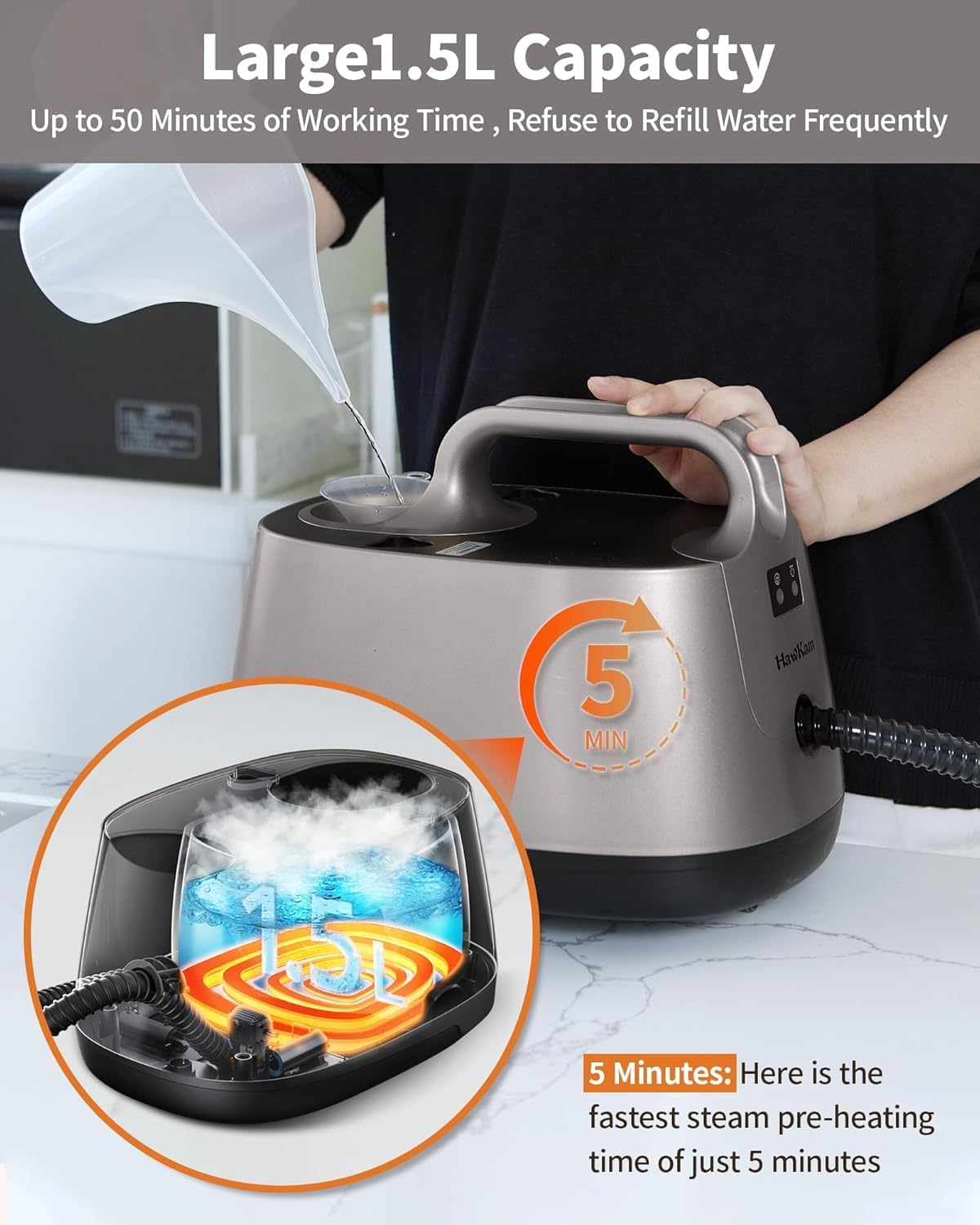 HawKam CA019 Steam Cleaner for Home, 293°F 58 PSI Powerful Multipurpose Handheld Steam Mop, 21 Attachments, 50Oz Capacity, Heavy Duty Steamer for Carpets, Floors, Cars, Tiles, Crack Cleaning, Turquoise