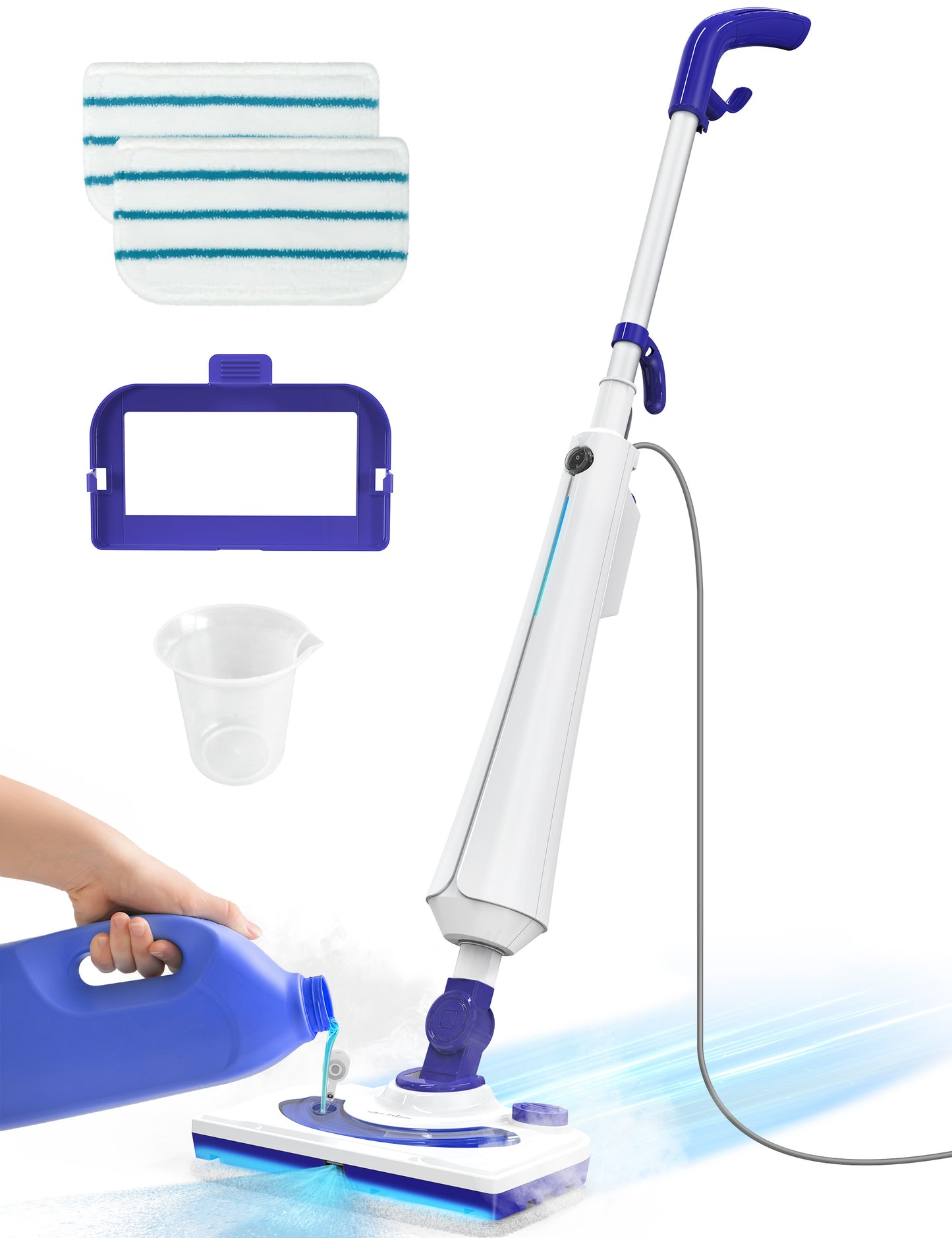 HawKam CA044 Professional Steam Mop Cleaner, 1300W Floor Steamer with Detergent Chamber, 25S Heat Up, Lightweight Steamer for Cleaning with 2 Washable Pads, Safe for Tiles, Upholstery, Carpet, Hardwood, Blue