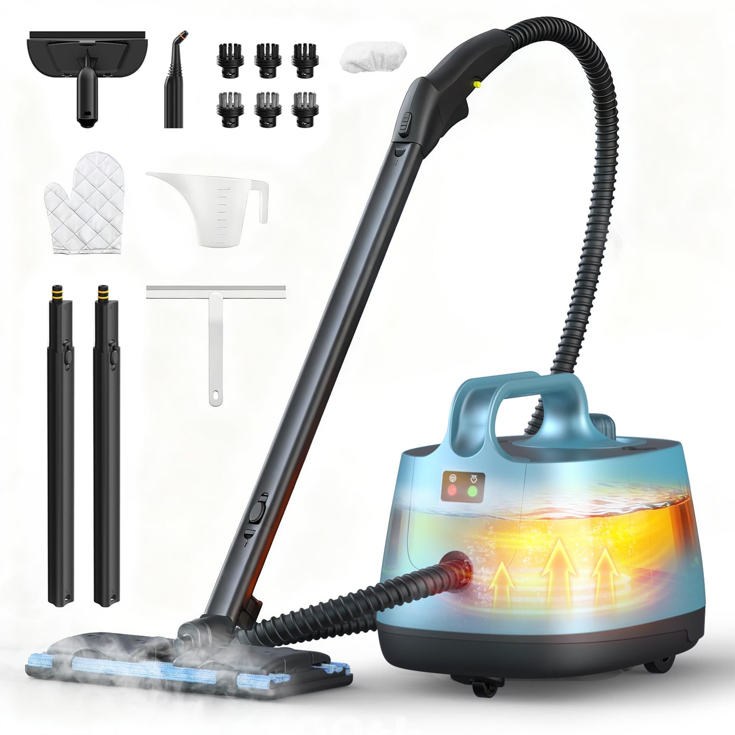 HawKam CA019 Steam Cleaner for Home, 293°F 58 PSI Powerful Multipurpose Handheld Steam Mop, 21 Attachments, 50Oz Capacity, Heavy Duty Steamer for Carpets, Floors, Cars, Tiles, Crack Cleaning, Turquoise