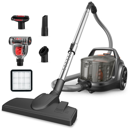HawKam CA006 Canister Vacuum, Upgraded Bagless Canister Vacuum Cleaner, Auto Cord Rewind, H13 HEPA Filter, 4Qt Large Capacity, 5 Tools for Hard Floors, Carpet, Pet, Upholstery, Tiles, Tangerine