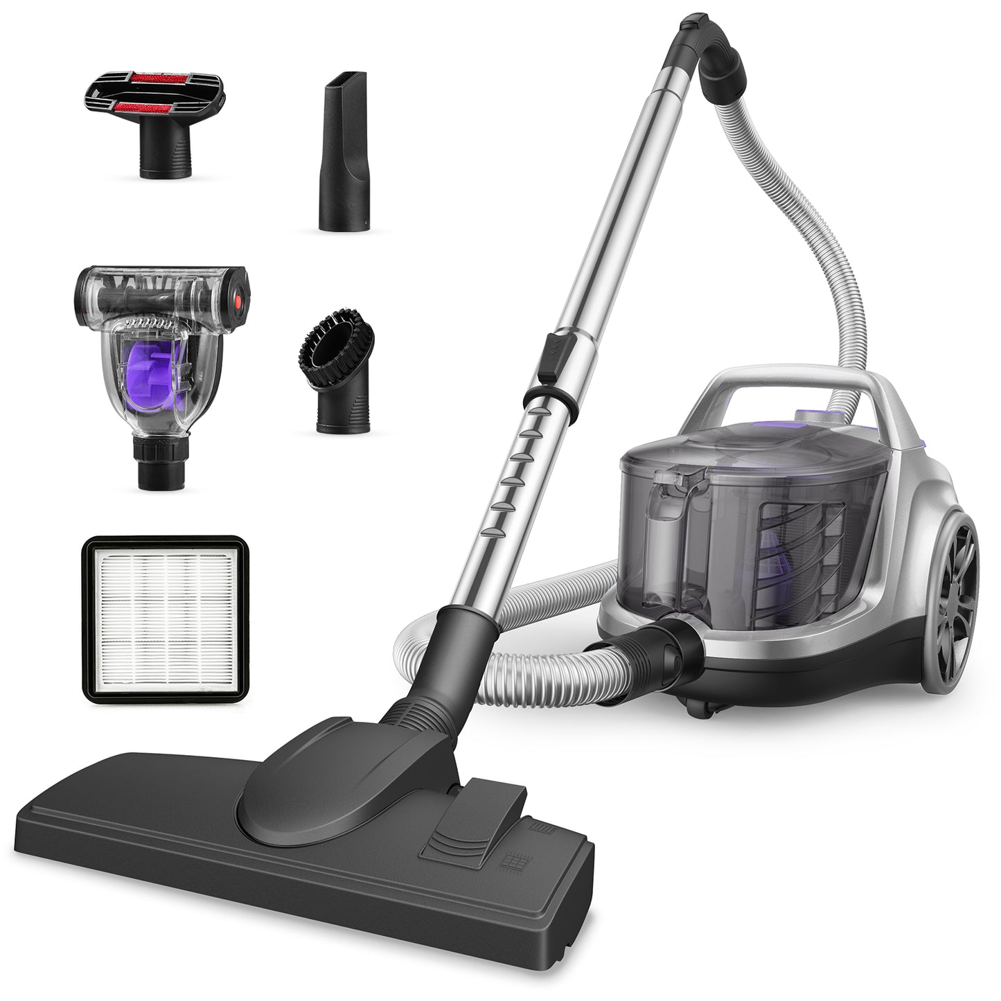 HawKam CA006 Canister Vacuum, Upgraded Bagless Canister Vacuum Cleaner, Auto Cord Rewind, H13 HEPA Filter, 4Qt Large Capacity, 5 Tools for Hard Floors, Carpet, Pet, Upholstery, Tiles, Tangerine