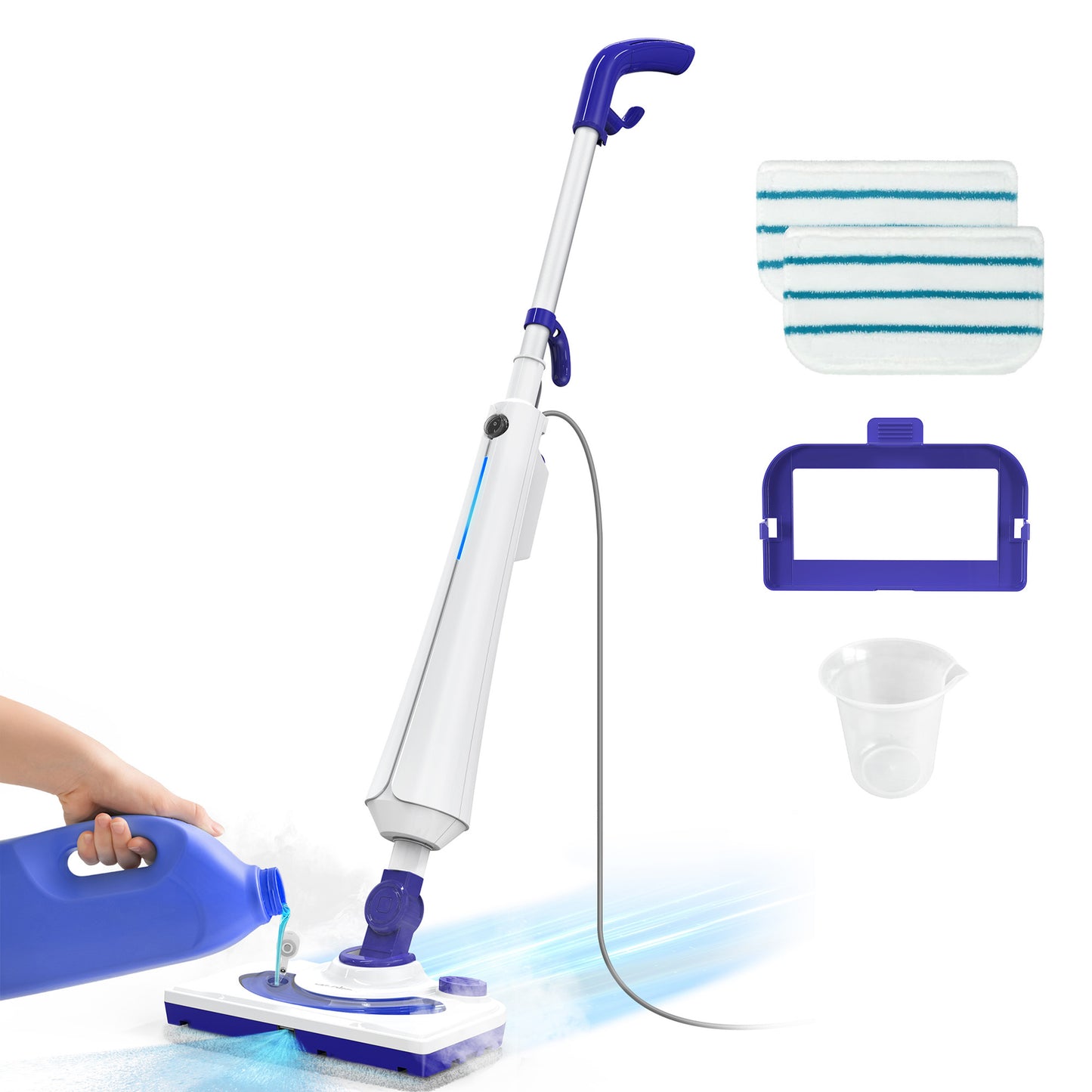 HawKam CA044 Professional Steam Mop Cleaner, 1300W Floor Steamer with Detergent Chamber, 25S Heat Up, Lightweight Steamer for Cleaning with 2 Washable Pads, Safe for Tiles, Upholstery, Carpet, Hardwood, Blue