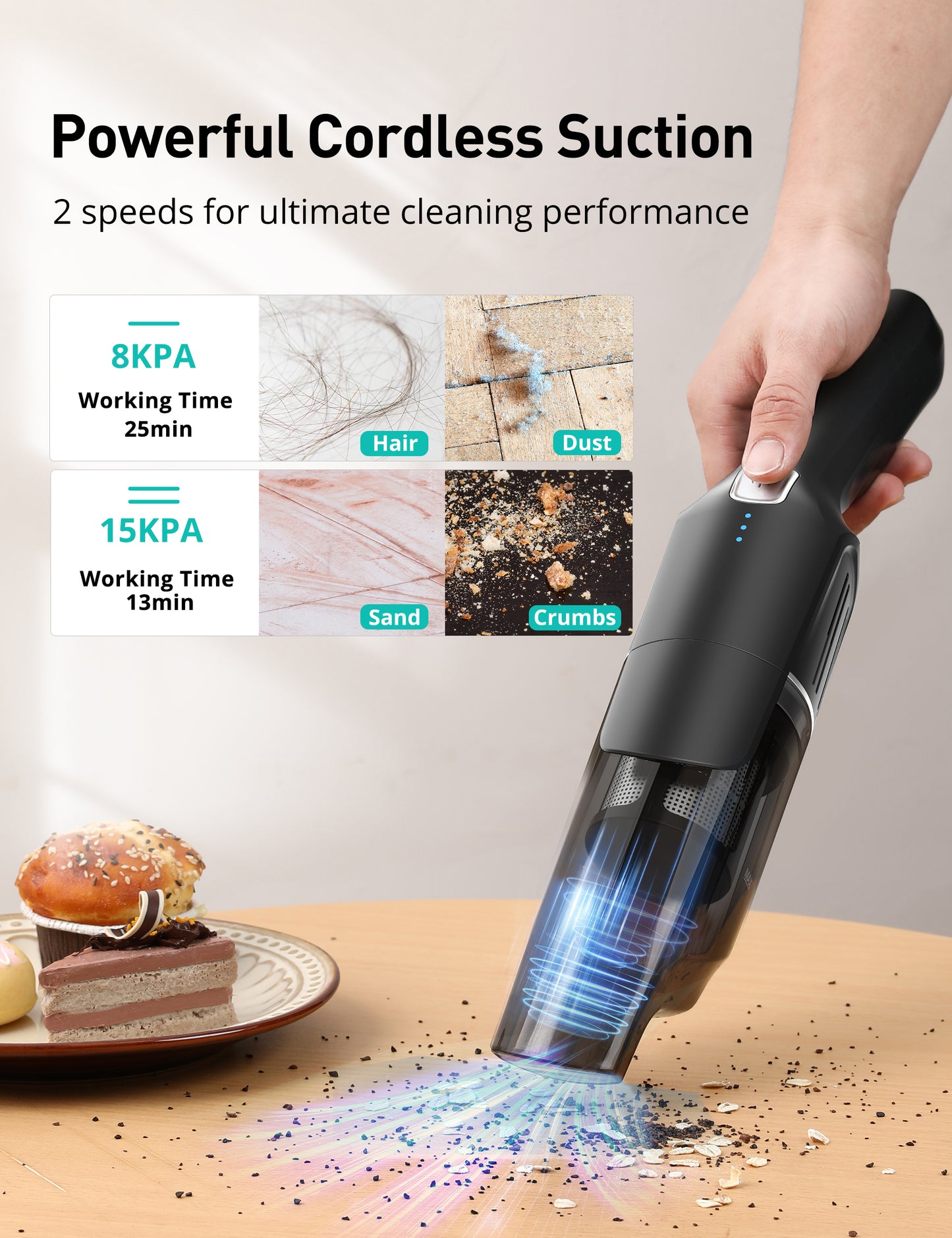 HawKam CA038 Cordless Handheld Vacuum, 24KPA Powerful Car Vacuum, Rechargeable, Charging Dock, Ergonomic Handle