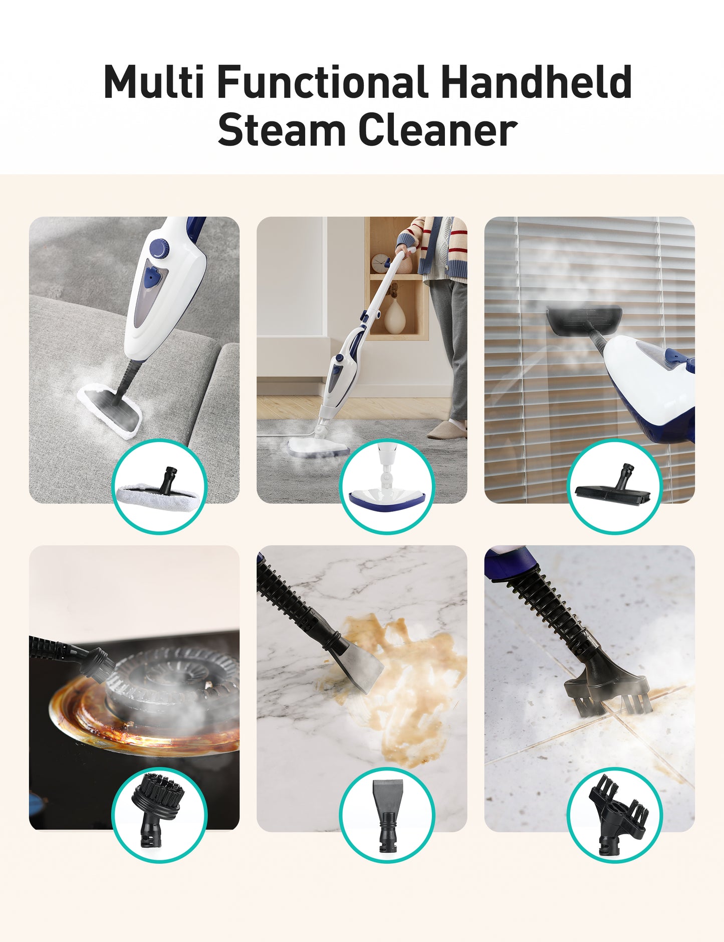 12-in-1 Steam Mop, 1500W Fast Heat-Up Handheld Steam Cleaner CA039