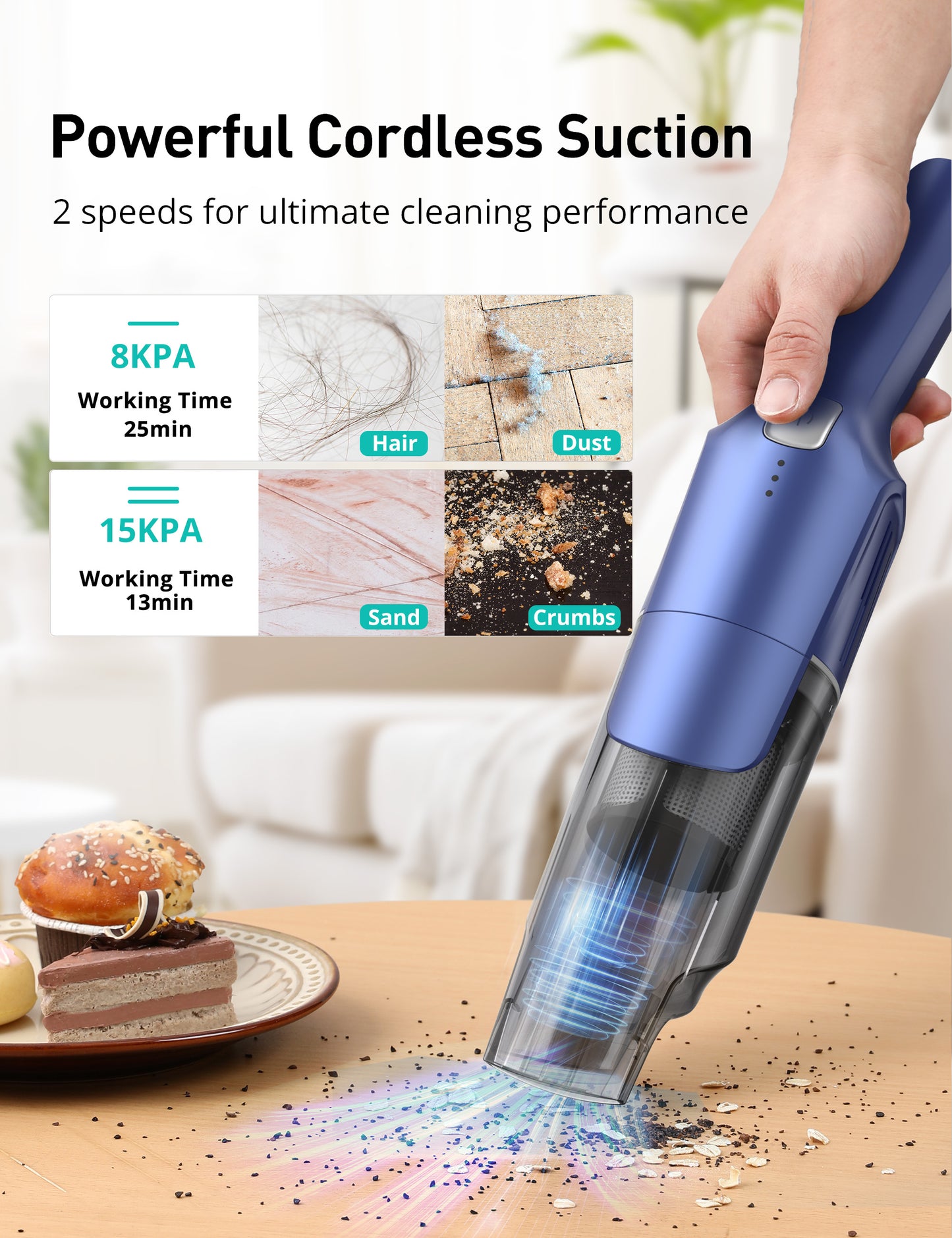HawKam Cordless Handheld Vacuum, 24KPA Powerful Car Vacuum, Rechargeable, Charging Dock, Ergonomic Handle