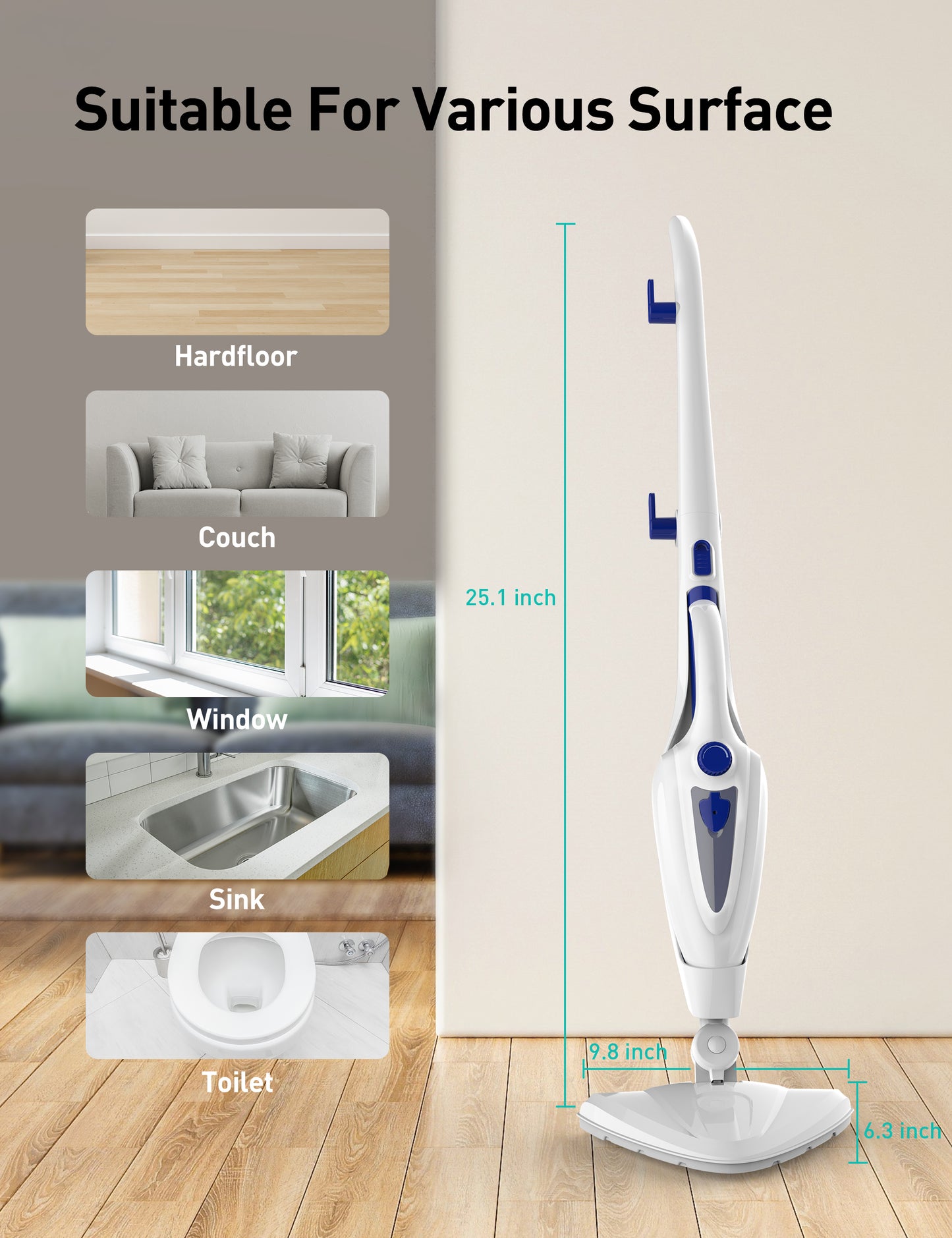12-in-1 Steam Mop, 1500W Fast Heat-Up Handheld Steam Cleaner CA039