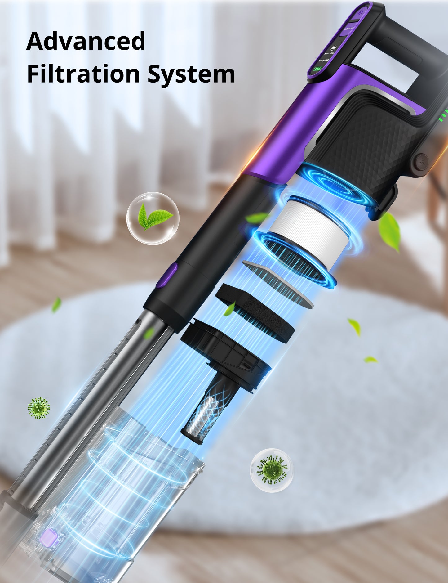 Hawkam Cordless Vacuum Cleaner 550W/55KPA Cordless Stick Vacuum Cleaner with Smart Display Screen