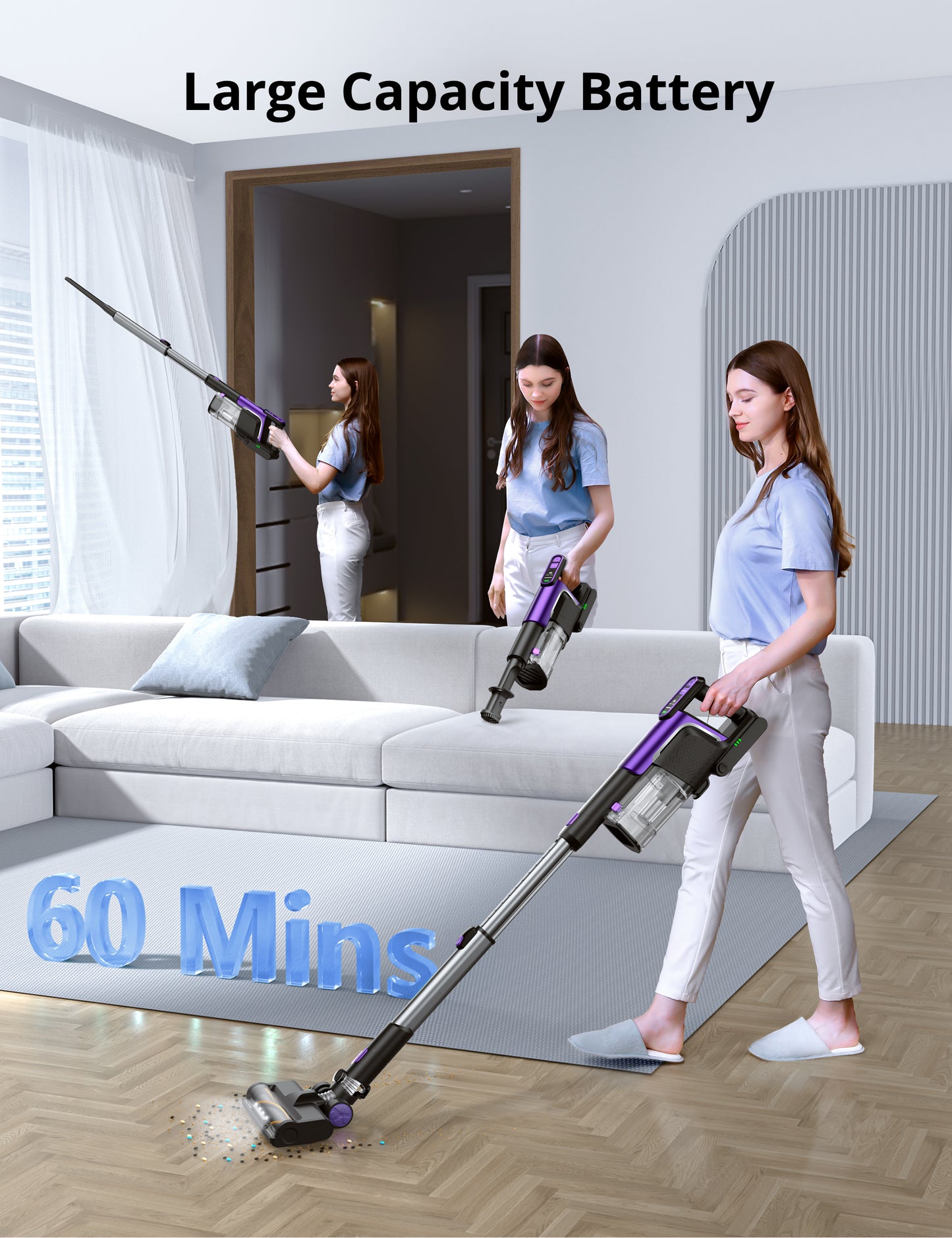 Hawkam Cordless Vacuum Cleaner 550W/55KPA Cordless Stick Vacuum Cleaner with Smart Display Screen