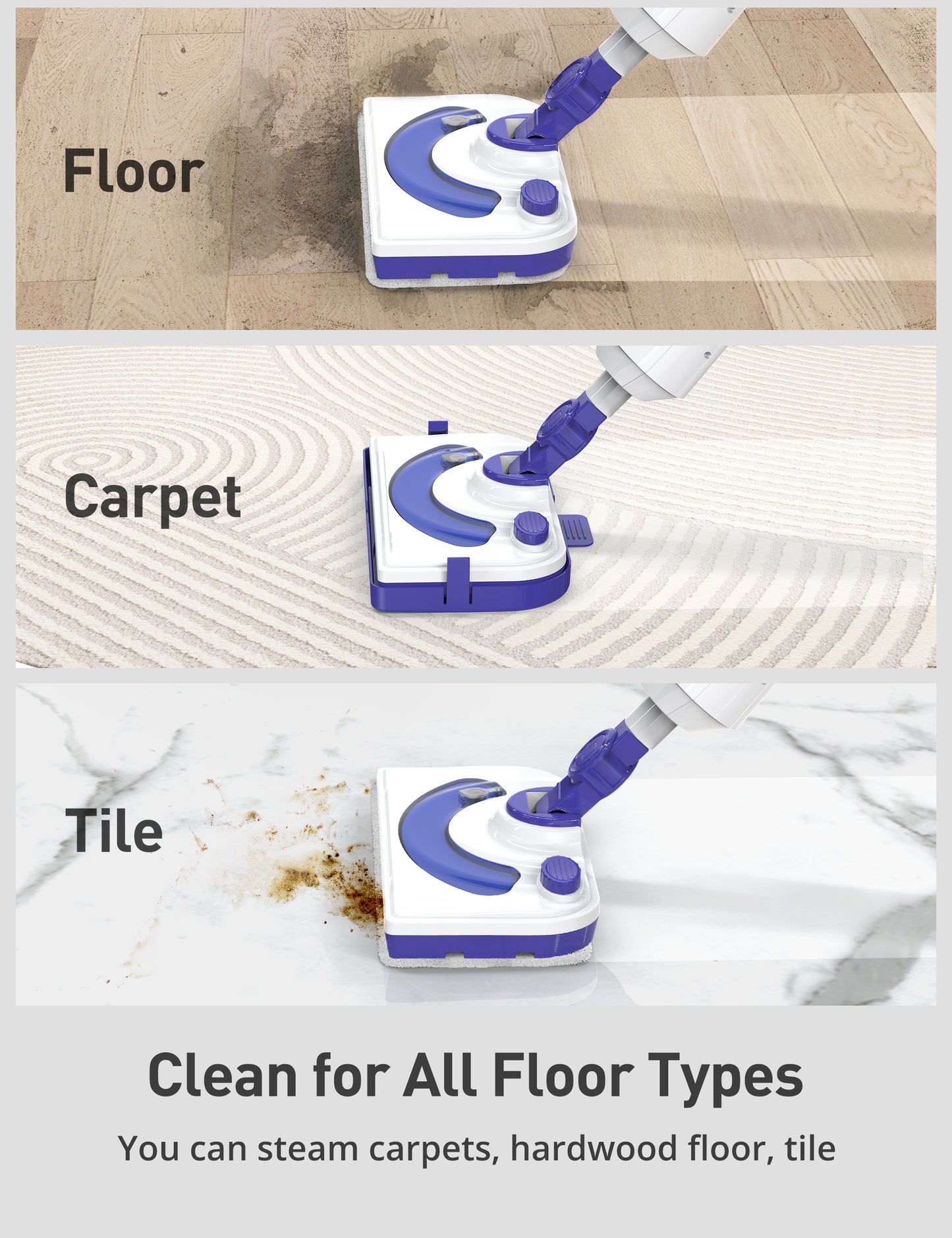 HawKam CA044 Professional Steam Mop Cleaner, 1300W Floor Steamer with Detergent Chamber, 25S Heat Up, Lightweight Steamer for Cleaning with 2 Washable Pads, Safe for Tiles, Upholstery, Carpet, Hardwood, Blue