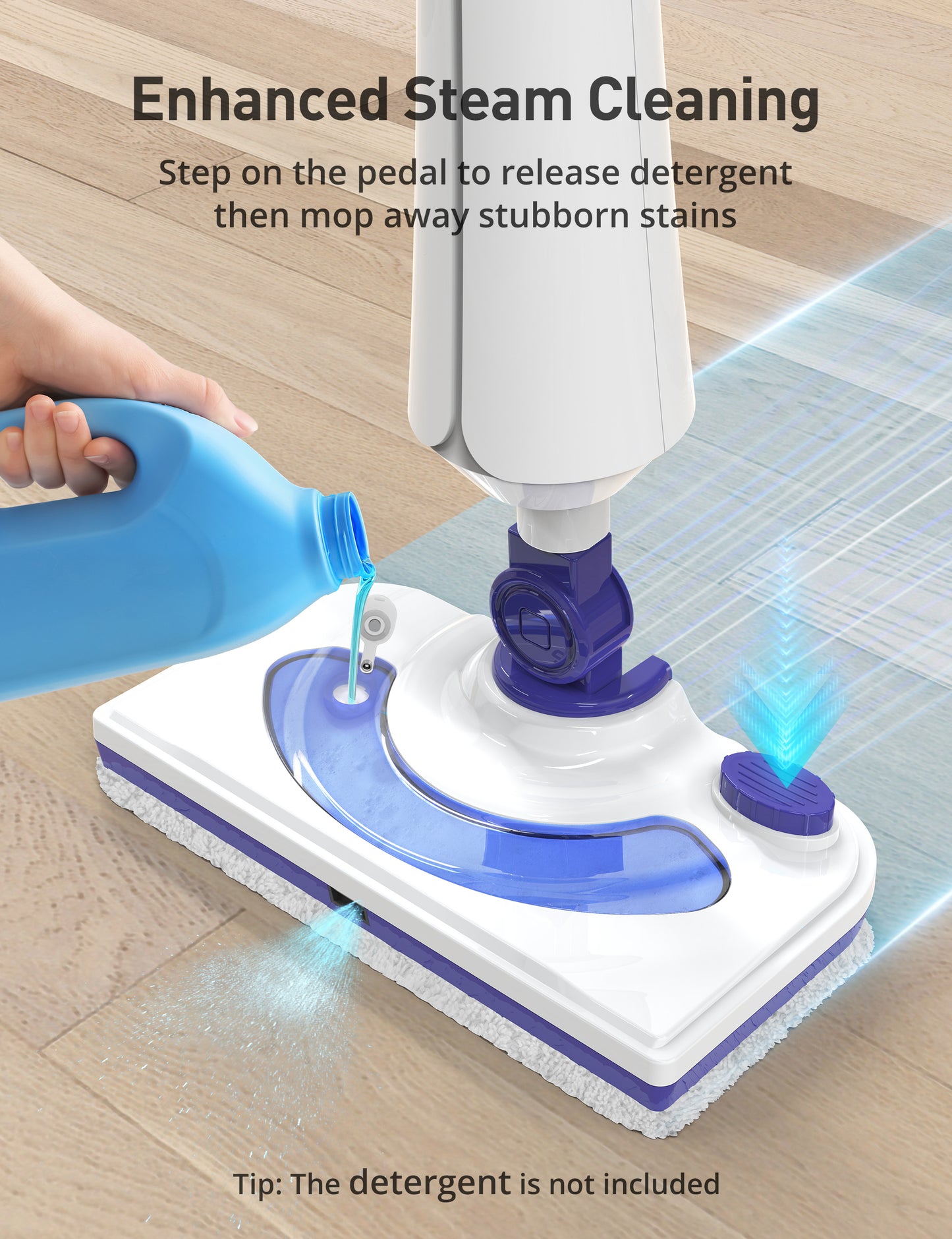 HawKam CA044 Professional Steam Mop Cleaner, 1300W Floor Steamer with Detergent Chamber, 25S Heat Up, Lightweight Steamer for Cleaning with 2 Washable Pads, Safe for Tiles, Upholstery, Carpet, Hardwood, Blue