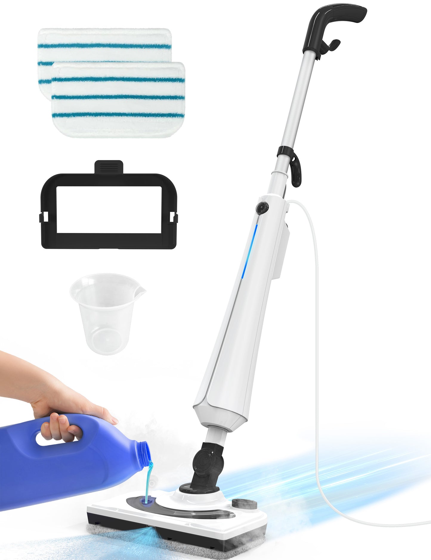 Professional Steam Mop Cleaner, 1300W Floor Steamer with Detergent Chamber, 25S Heat Up, Lightweight Steamer for Cleaning with 2 Washable Pads, Safe for Tiles, Upholstery, Carpet, Hardwood, Blue