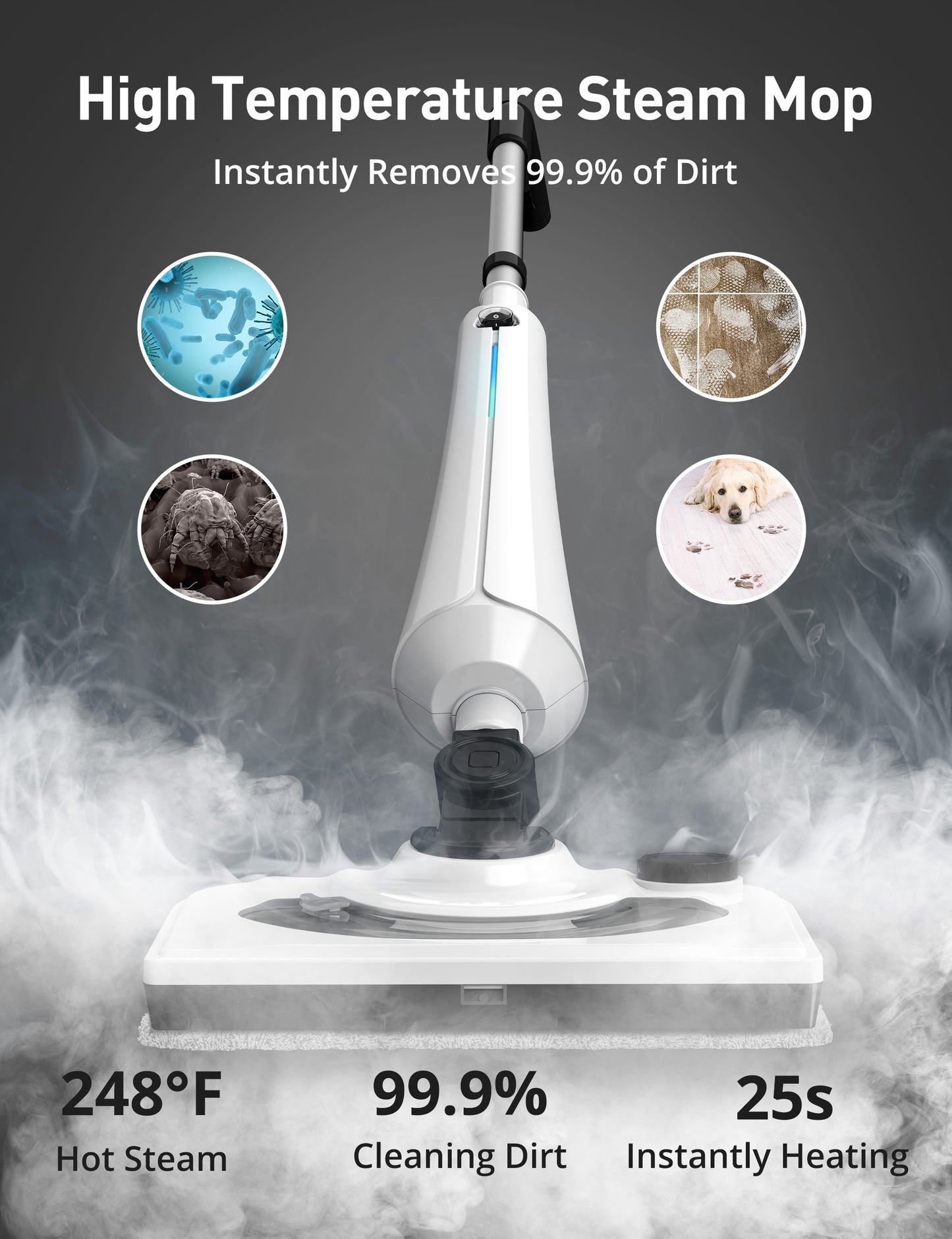 Professional Steam Mop Cleaner, 1300W Floor Steamer with Detergent Chamber, 25S Heat Up, Lightweight Steamer for Cleaning with 2 Washable Pads, Safe for Tiles, Upholstery, Carpet, Hardwood, Blue