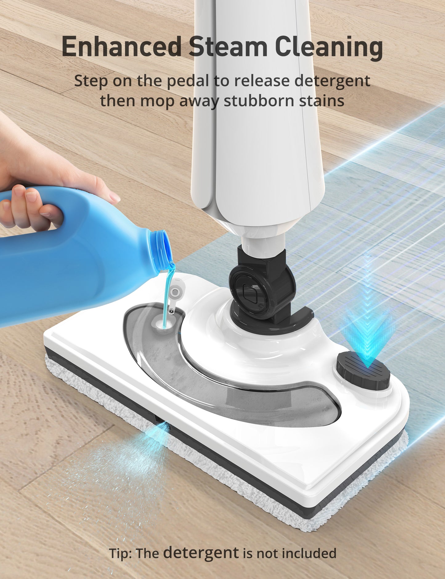 Professional Steam Mop Cleaner, 1300W Floor Steamer with Detergent Chamber, 25S Heat Up, Lightweight Steamer for Cleaning with 2 Washable Pads, Safe for Tiles, Upholstery, Carpet, Hardwood, Blue