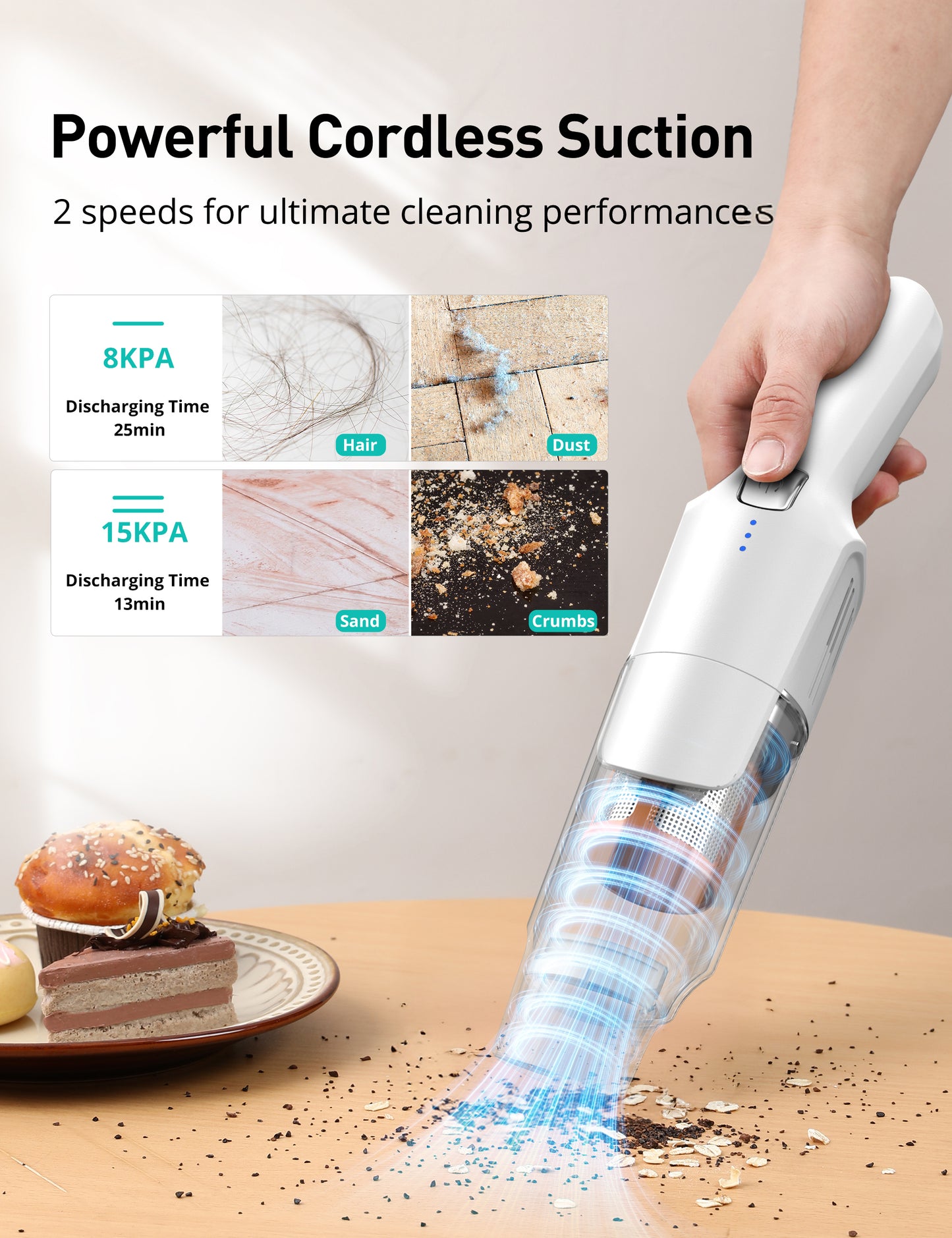 HawKam CA038 Cordless Handheld Vacuum, 24KPA Powerful Car Vacuum, Rechargeable, Charging Dock, Ergonomic Handle