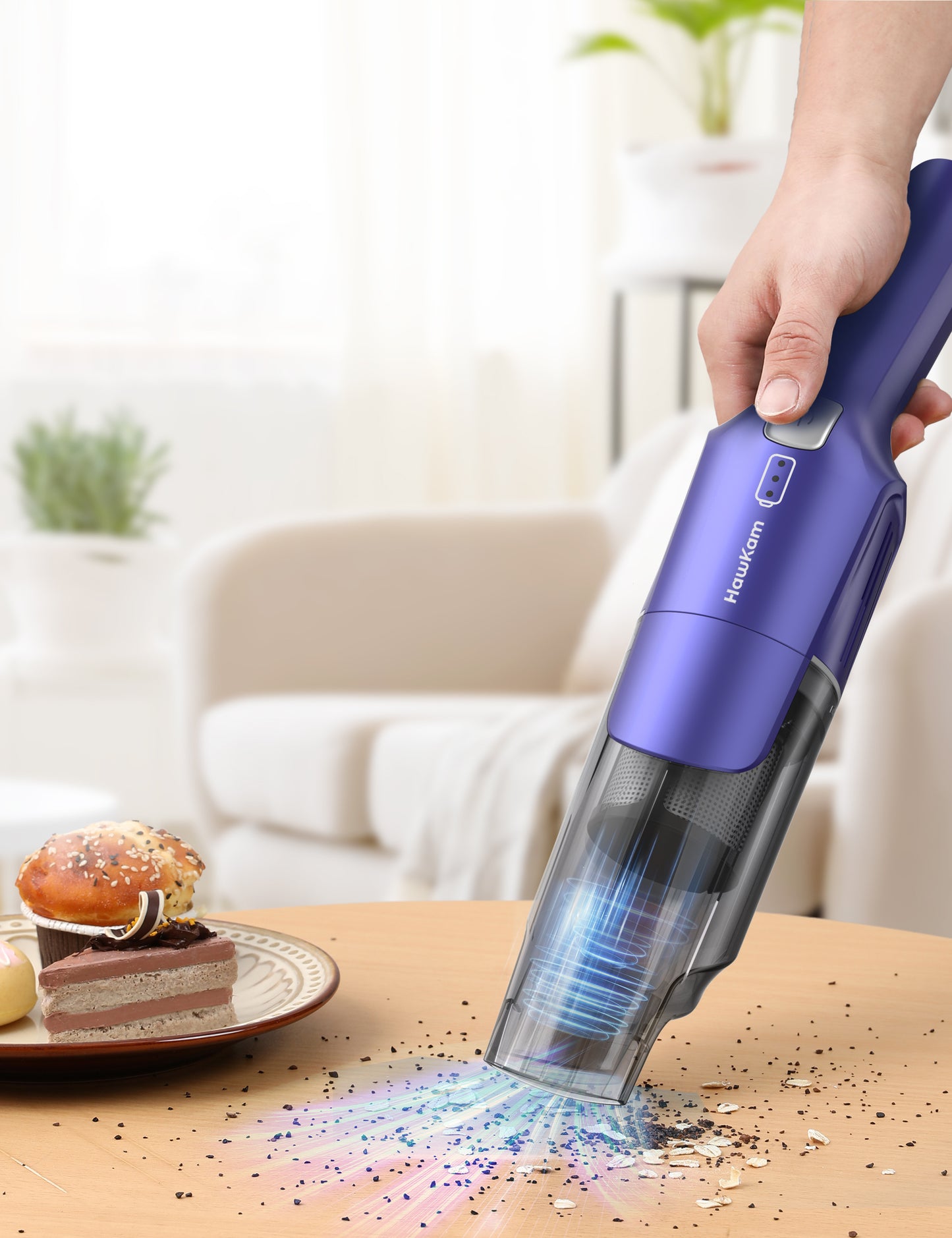 HawKam CA038 Handheld Vacuum Cordless, 24KPA Powerful, Rechargeable, Charging Dock, Ergonomic Handle, 2-in-1 Crevice Tool, 1.8lb Portable Vacuum Cleaner with 2-Speed for Car, Portable Car & Pet Hair Vacuum