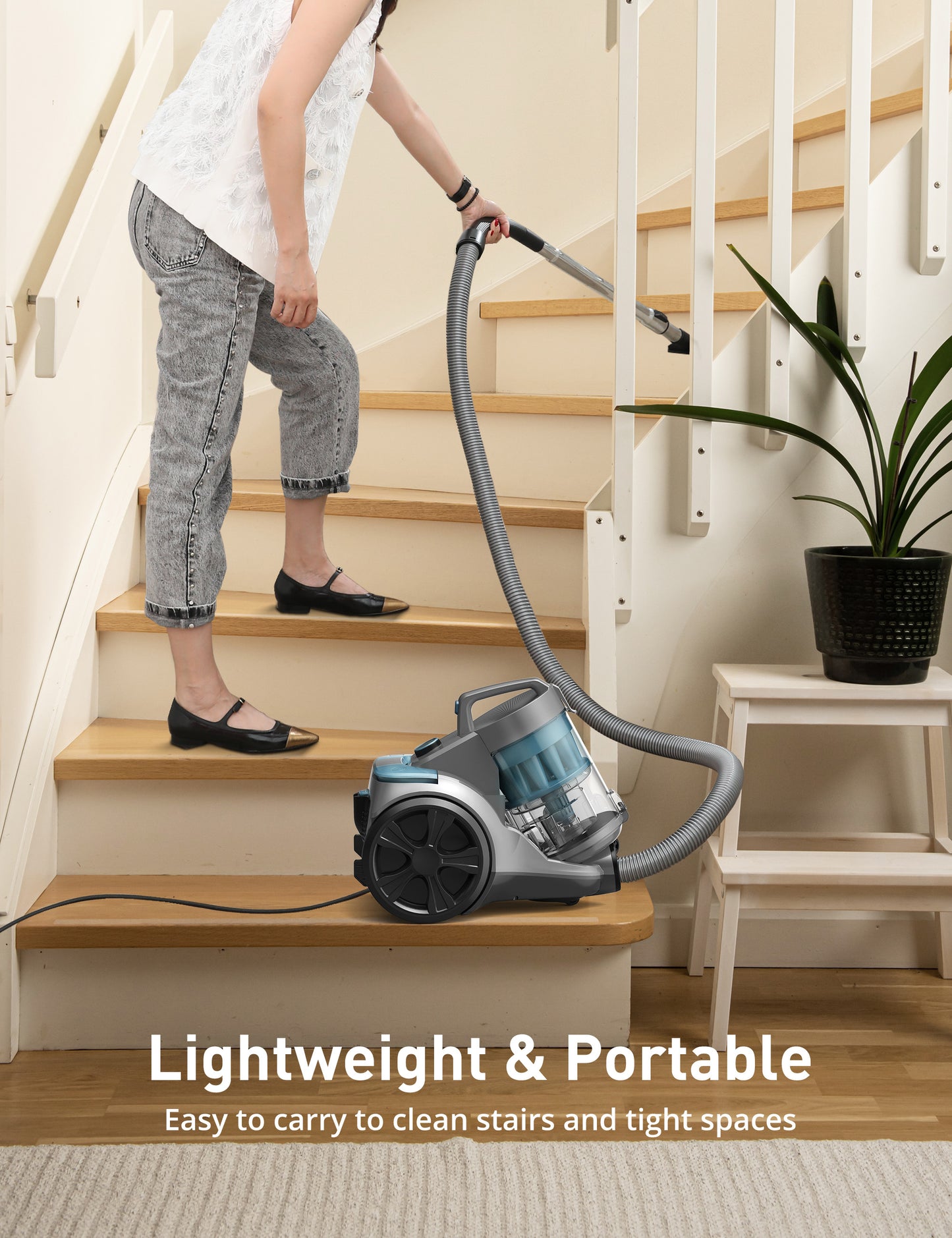 HawKam CA033 Canister Vacuum Cleaner, Bagless Vacuum Cleaner, Multi-Cyclonic Filtration, 2 Anti-Allergen HEPA Filters, 3.5QT Dust Cup, 4 Tools, Corded Vacuum for Hard Floor, Pet Hair, Wisteria