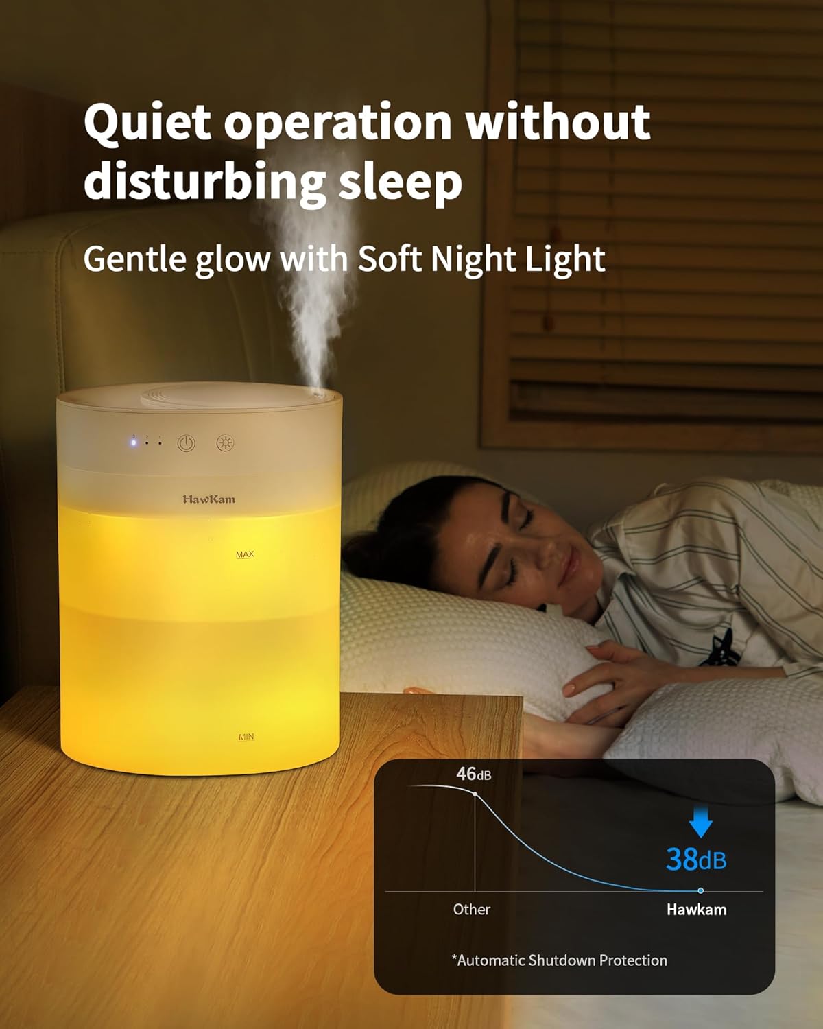 Hawkam 3.5L Cool Mist Humidifiers for Bedroom Auto Shut-off, BPA-Free & 28H Runtime