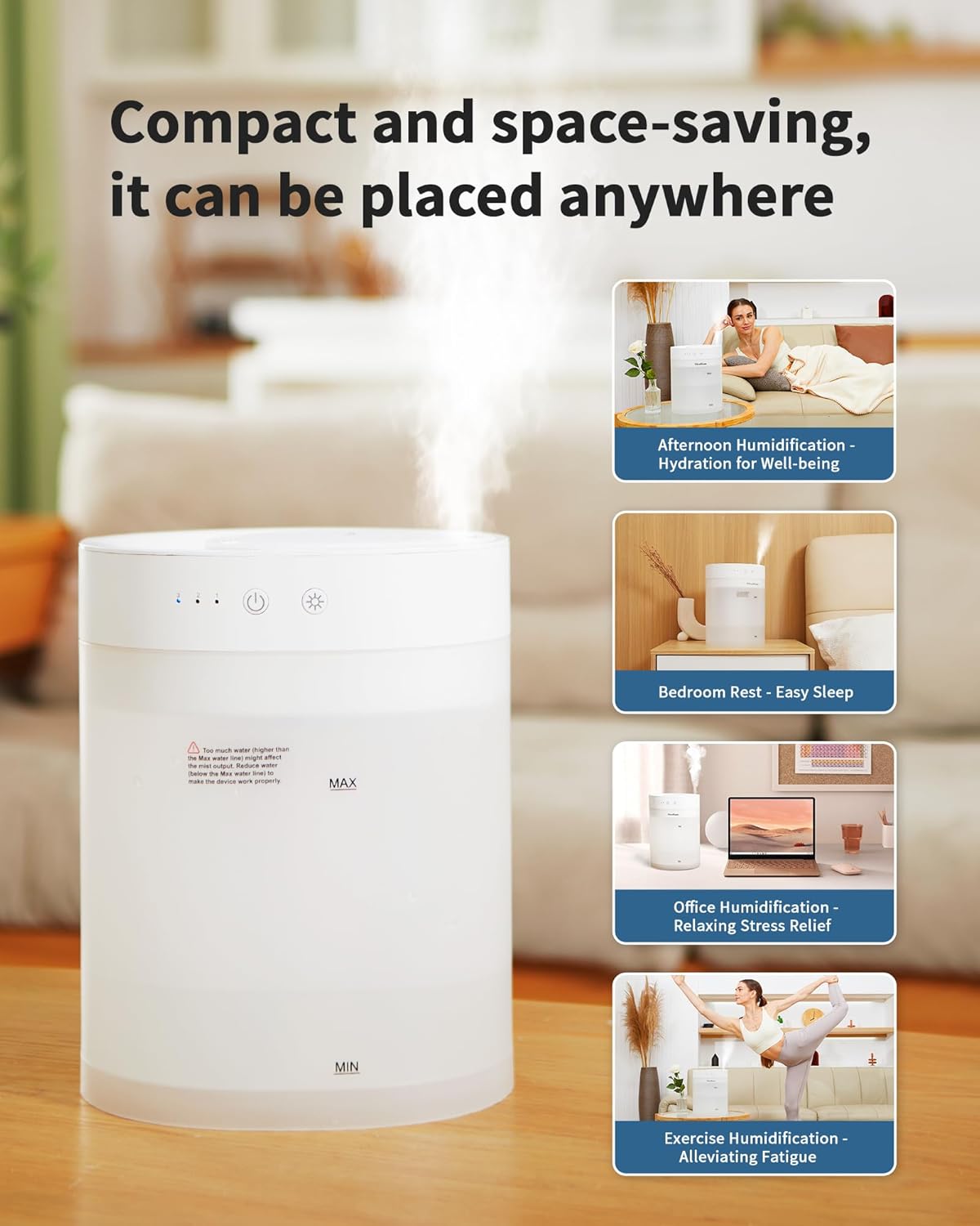 Hawkam 3.5L Cool Mist Humidifiers for Bedroom Auto Shut-off, BPA-Free & 28H Runtime