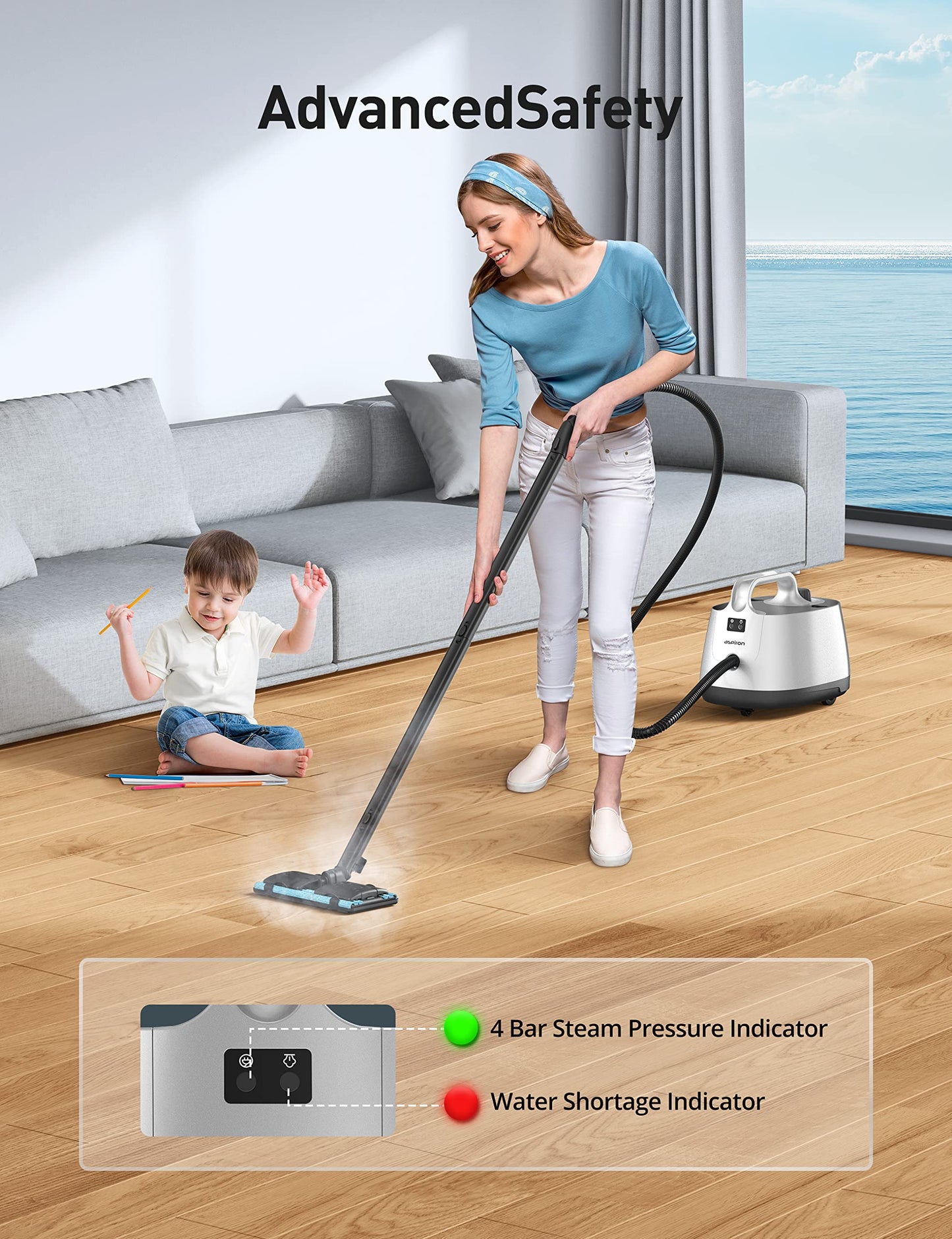 HawKam CA019 Steam Cleaner for Home, 293°F 58 PSI Powerful Multipurpose Handheld Steam Mop, 21 Attachments, 50Oz Capacity, Heavy Duty Steamer for Carpets, Floors, Cars, Tiles, Crack Cleaning, Turquoise